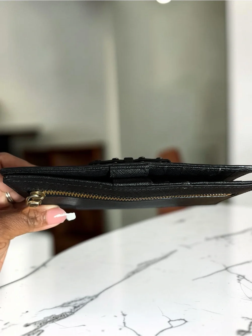 kate spade Black Saffiano Leather wallet with gem -Stud Bow Trim